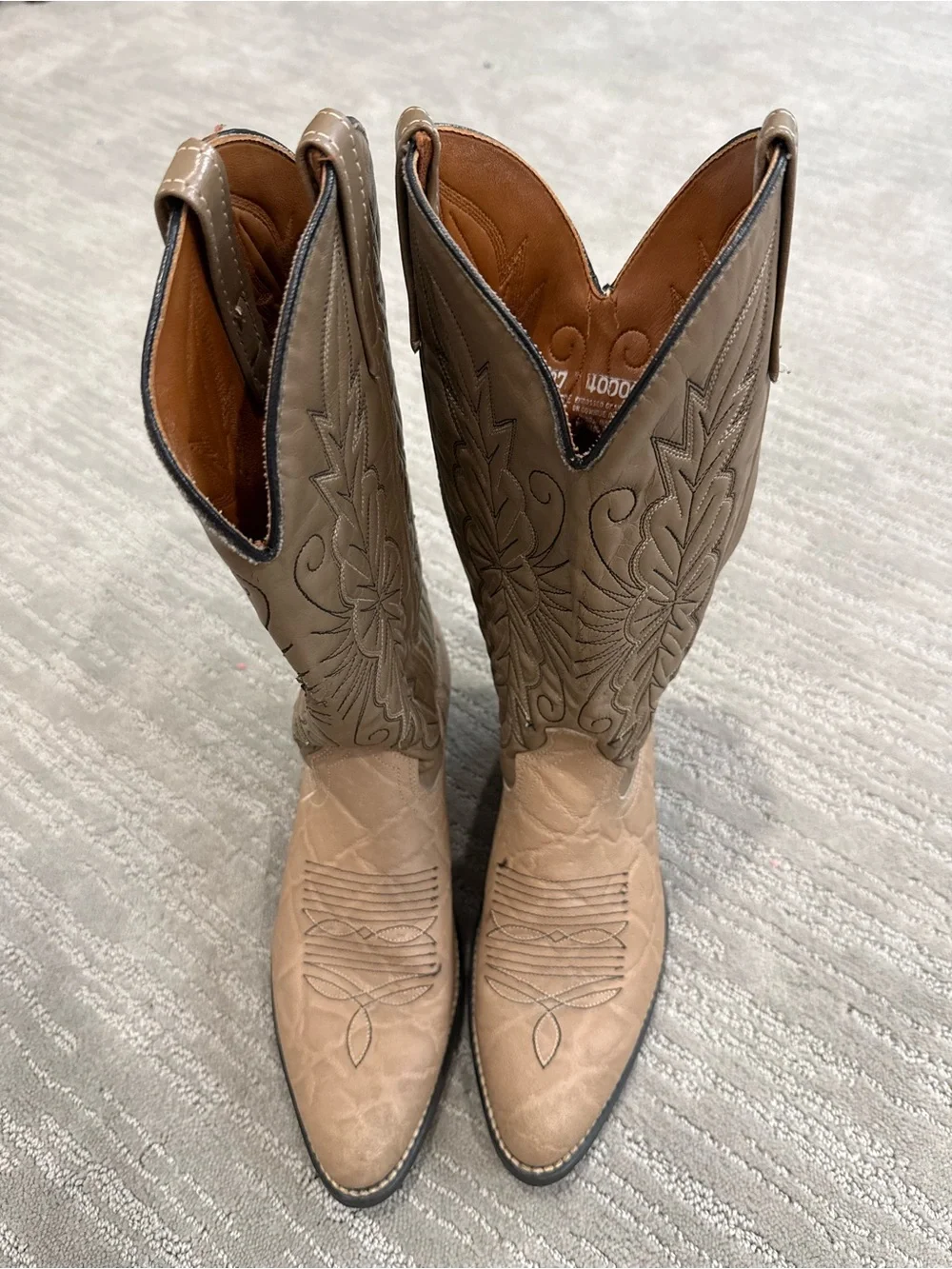 Vintage ACME Cowboy Boots Size 8D Taupe Leather Embroidered Western